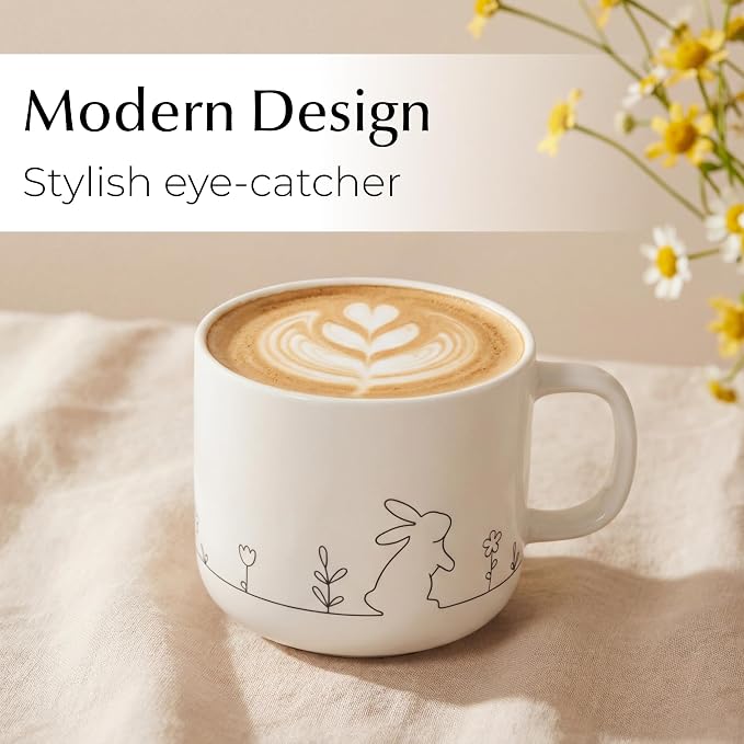 MIAMIO – Spring Cup Set / 4 × 15 oz ceramic coffee cups in pastel colors/large coffee and tea cups in a modern design – gift for women/men for Easter and spring – Prim Collection (White)