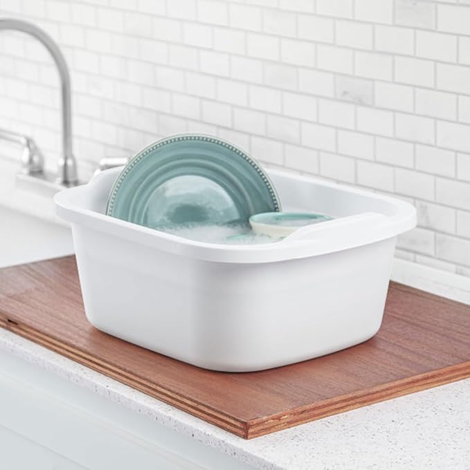 Sterilite 06478008 Durable Heavy-Duty Reinforced Multipurpose Plastic 12 Quart Kitchen Dishpan with Molded Handles, White (16 Pack)