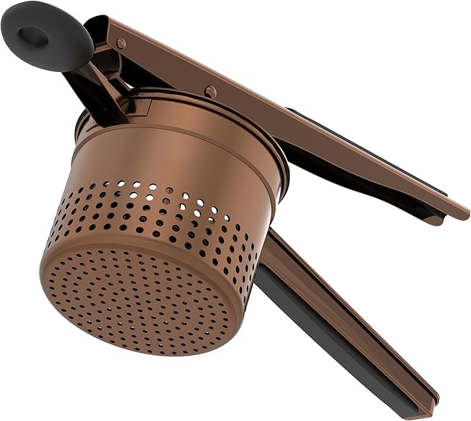 GloTika Large 15oz Potato Ricer, Heavy Duty Stainless Steel Ricer for Mashed Potatoes, Sweet Potato Masher Kitchen Tool with Ergonomic Handle, Press and Mash Kitchen Gadget, Bronze Color