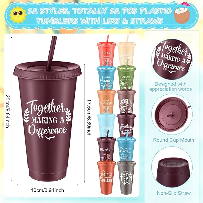 Shellwei 36 Pcs Employee Appreciation Gifts Bulk 24 oz Thank You Tumbler with Lid and Straw Mini Spiral Notebooks and Pens Appreciation Gifts for Team Employee Coworkers Teacher (So Glad)