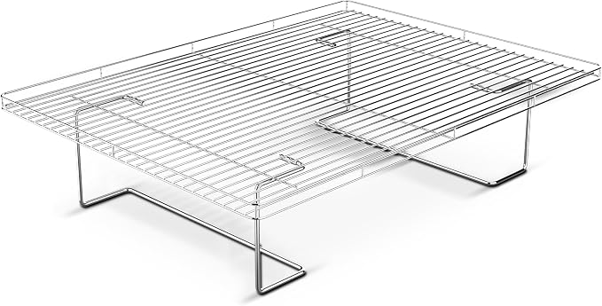 Flip-Free Crispmaster 1st Ever 4-Inch Elevated Roasting, Baking, and BBQ Rack for 360° Heat Stainless Steel Wings, Fries, Chicken, Veggies, Turkey for Oven, Grill, or Smoker 17” x 13”