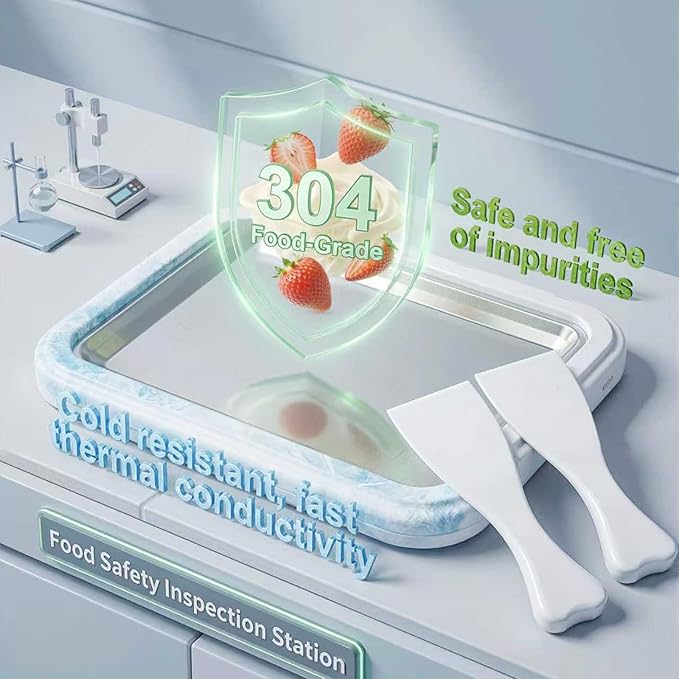 Rolled Ice Cream Maker Kit 2026 Upgraded-【Italy-SOAR-SUS-304】 Stainless Steel- DIY Rolled Ice Cream Tray 【Upgraded High-Freezing Refrigeration】 with 2 Scrapers