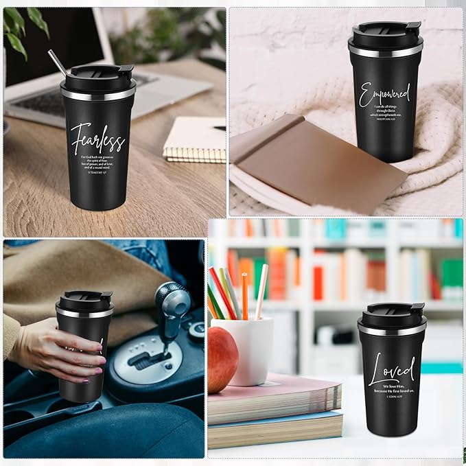 Meanplan 10 Set Father's Day Christian Gift Bible Verse Tumbler Bulk 17oz Coffee Cup Religious Jesus Tumbler Inspirational Mug for Men Father Church Holy Week Teacher Pastor (Black, Bible Word Style)