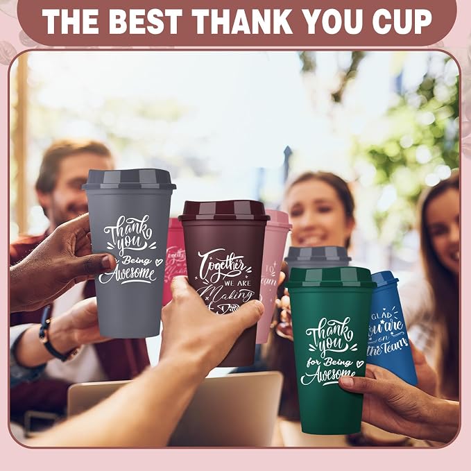 Pickmesh 60 Pcs Employee Appreciation Gifts Bulk 16 oz Plastic Tumblers with Lids Graduation Teacher Appreciation Gifts Reusable Coffee Cups for Staff Volunteer Coworker Team (Colorful)