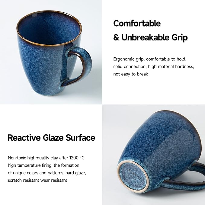 MONITO 17 OZ Coffee Mugs Set of 4, Large Ceramic Blue Coffee Mugs Set with handle for Tea/Latte/Milk/Cocoa, Funny Tea Cups for Office and Home, Engagement Gifts.(Starry Blue)