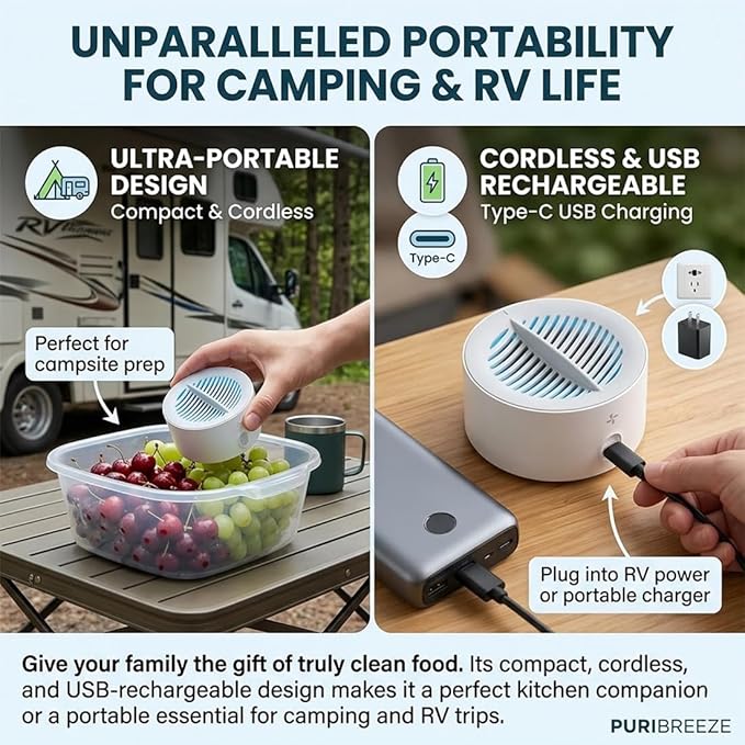 Original Premium Produce Cleaner, Best Ultrasonic Vegetable Produce Cleaner Device, Veggie Cleaning Machine, Deep Cleaning Surface Residues, Ipx7 Waterproof Cordless Device for Berries Meat (1PC)