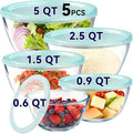 YUANYE 5 Pack Glass Mixing Bowls with Lids Set (5QT/2.5/1.5/0.9/0.6QT), Thick Glass Large Salad Bowl Set, Nesting Kitchen Bowls for Serving,Prepping,Cooking and Baking,Dishwasher,Oven,Microwave Safe