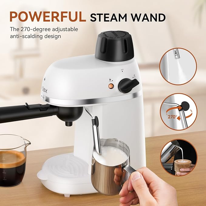 XIXUBX Coffee Machine, 3.5 Bar Espresso & Cappuccino Machine with Steam Wand, Compact Design Coffee Maker for Latte, Safety Lock & Tritan Cups, 800w, White