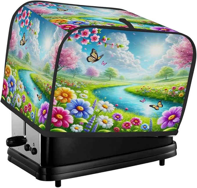 Spring Flower View 4 Slice Toaster Cover Dust And Fingerprint Bread Maker Cover Bakeware Protector Washable Appliance Covers Kitchen Accessories For Home Kitchen Women Gift