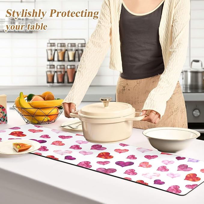 Valentines Trivet Table Runner 40 Inches Long Hearts Valentine's Day Heat Resistant Hot Pad Multi Purpose Mat for for Hot Pots Pans Kitchen Countertops