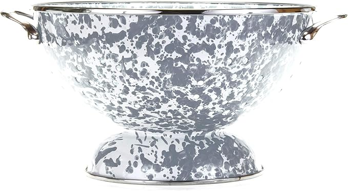 Golden Rabbit Enamelware Large Colander, 5 quart, Grey Swirl