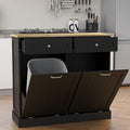 RASOO Double Tilt Out Trash Can Cabinet Freestanding Laundry Hamper Wooden Tabletop with 2 Drawers Kitchen Garbage Can for 10 Gallon, Black