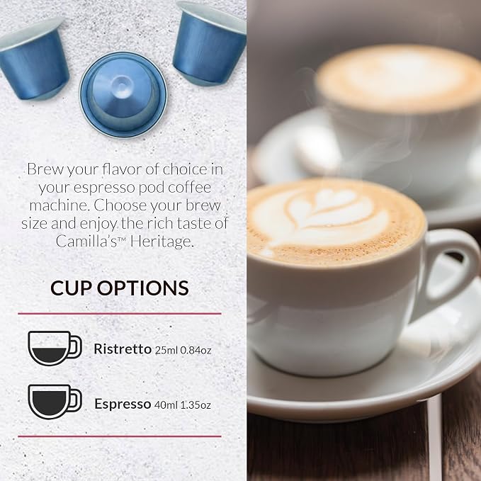 Camilla’s Heritage - Intensity 8 Vanilla Flavored Espresso Coffee, Gourmet Espresso Cups, 60 Coffee Pods
