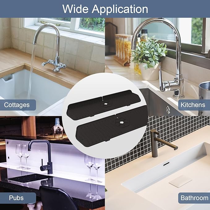 Faucet Guard - 90 Foldable Drain Mat for Kitchen & Bathroom with 2 Drain Ports (Black, 17.7"*5.66")