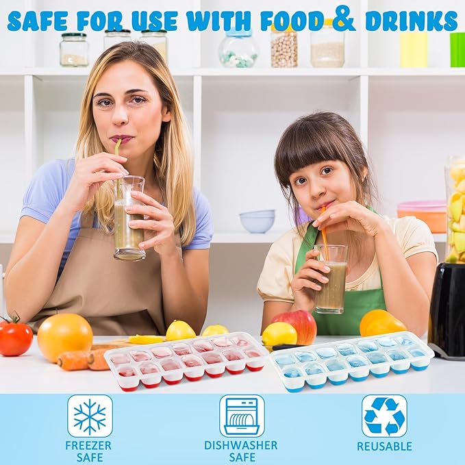 Honeydak 10 Pack 10 Pack Ice Cube Trays with Spill-resistant Removable Lid Easy-release Flexible 14 Ice Cube Tray for Drinks Fruit Yogurt Cocktails Coffee Freezer (Green,Blue,Red)