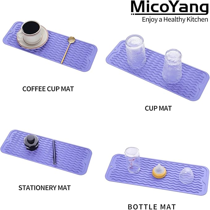 MicoYang Silicone Dish Drying Mat for Multiple Usage,Easy clean,Eco-friendly,Heat-resistant Silicone Mat for Kitchen Counter,Sink,Bar,Bottle,or Cup Light Purple M 17 inches x 6 inches