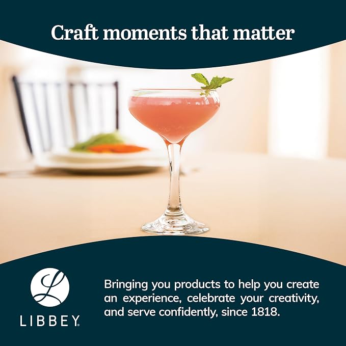 Libbey 3055 Perception Cocktail Coupe Glasses Set of 12, Elegant, Curvaceous Coupe Martini Glasses, 8.5 Oz Stemmed Champagne Coupe for Beverages