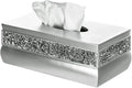 Crackled Glass Silver Tissue Box Cover Rectangular - Decorative Bling Tissue Box Holder With Beautiful Mosaic Glass - Elegant Tissue Holder For Bathroom With Durable Bottom Slider (Silver Collection)