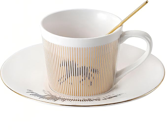 Old Craftsmen's Coffee Cup and Saucer Sets 8.45oz Unique Dynamic Mirage Reflection Tea Cup Luxury Porcelain Mirror Ceramic Mug Gifts for Cappuccino Espresso 250ml Horse