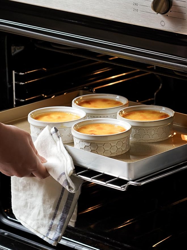LE TAUCI Ramekins Oven Safe with Lids, 4 oz Charcuterie Boards Bowls Set for Creme brulee, Souffle, Dipping Sauces, Ceramic Food Storage Containers - 3.8 inch, Set of 4, Arctic White