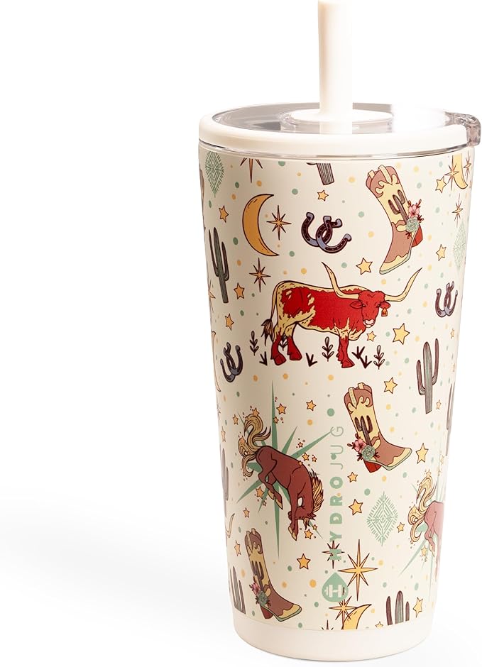 HydroJug Everyday Tumbler 20 oz, Ceramic-Lined Straw Cup, Rodeo