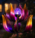 Solar Wind Spinner Outdoor Metal Decor - 61" Tall Lotus Kinetic Yard Art with Color-Changing Crackle Glass LED Light, Dual-Directional Wind Catcher Lawn Ornament for Garden, Patio & Yard Gift