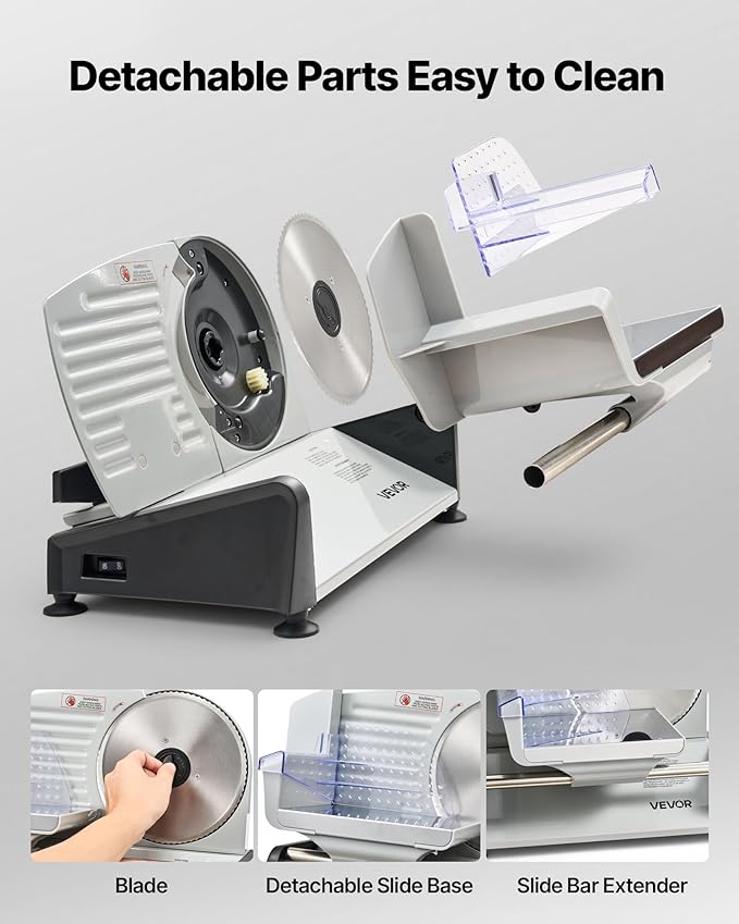VEVOR Meat Slicer, 7.5 inch 200W Electric Deli Slicer Machine with SUS420 Blade, 0-0.6 inch Adjustable Thickness, ETL Certified Home Food-Slicer for Meat, Ham, Baguett, Steak