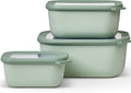 Mepal – Multi Bowl Cirqula 3-Piece Set – Food Storage Container with Lid - Suitable as Airtight Storage Box for Fridge & Freezer, Microwave Container & Servable Dish - 750, 1500, 3000ml - Nordic sage