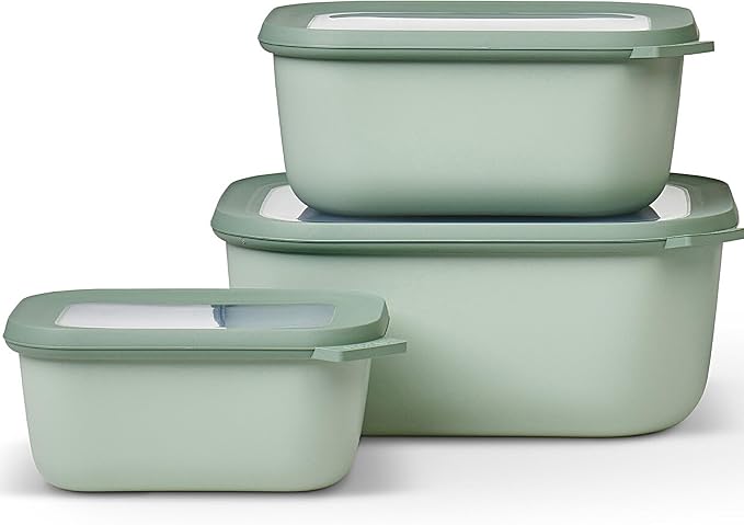 Mepal – Multi Bowl Cirqula 3-Piece Set – Food Storage Container with Lid - Suitable as Airtight Storage Box for Fridge & Freezer, Microwave Container & Servable Dish - 750, 1500, 3000ml - Nordic sage