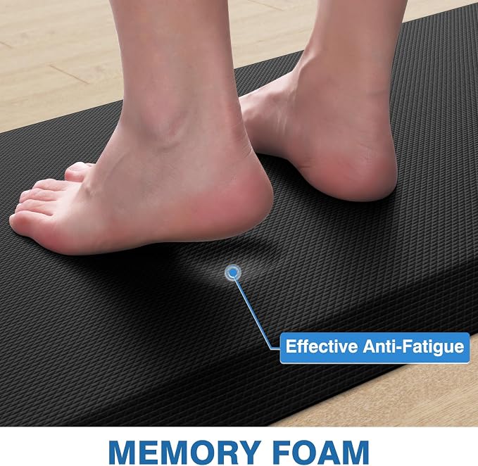 StepRite Kitchen Mats, 2PCS Kitchen Rugs, Cushioned Anti Fatigue Kitchen Mats for Floor, Non-Slip Standing Desk Mat, Waterproof Kitchen Rug Set for Kitchen, 20" x 32"+20" x 72"-Full 1 inch Thick,Black