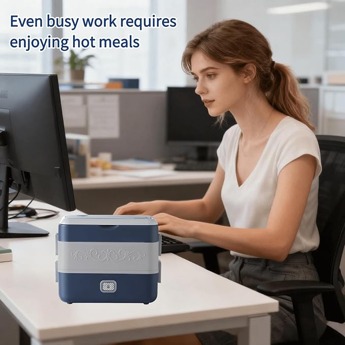 Electric Lunch Box for Adults, 200W Heated Lunch Containers 2.4L(10Cups) Stainless Steel Electric Food Warmer,4 bowls Double Layer Quick Heatable Lunchbox for Office/Home