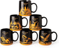 AmorArc 18oz Large Coffee Mugs Set of 6, Ceramic Coffee Mugs with Animal Wildlife Textured Patterns for Tea Latte Cocoa. Easy to Hold&Clean, Dishwasher&Microwave Safe, Matt Black