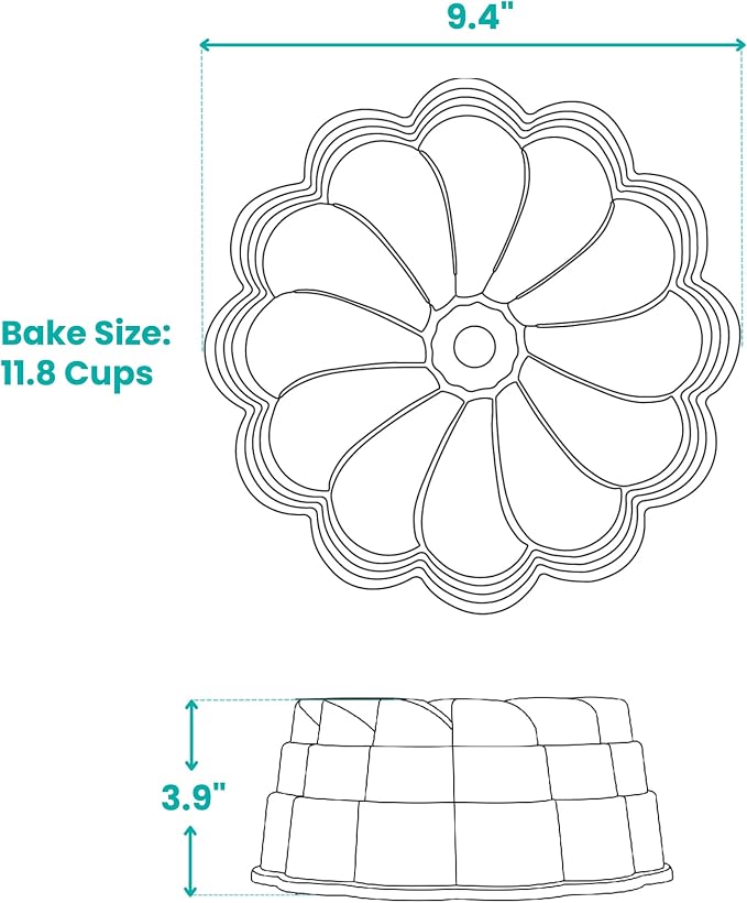 Baker's Secret for Fluted Cake Pan, Fluted Cake Pans, Perfect for Fluted Cakes, Die Cast Aluminum Cake Pans, 2 Layers Non-stick Coating, Novelty Cake Pan - The Cast Aluminum Collection (Petal)