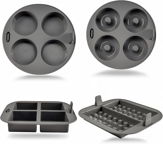 EM 4-pc Silicone Air Fryer Liners Baking Set for Cake, Donut, Waffle, and Brownie - Reusable Silicone Baking Molds for 3-5 Qt Airfryers - Easy to Clean Air Fryer Baking Accessories for Home Bakers