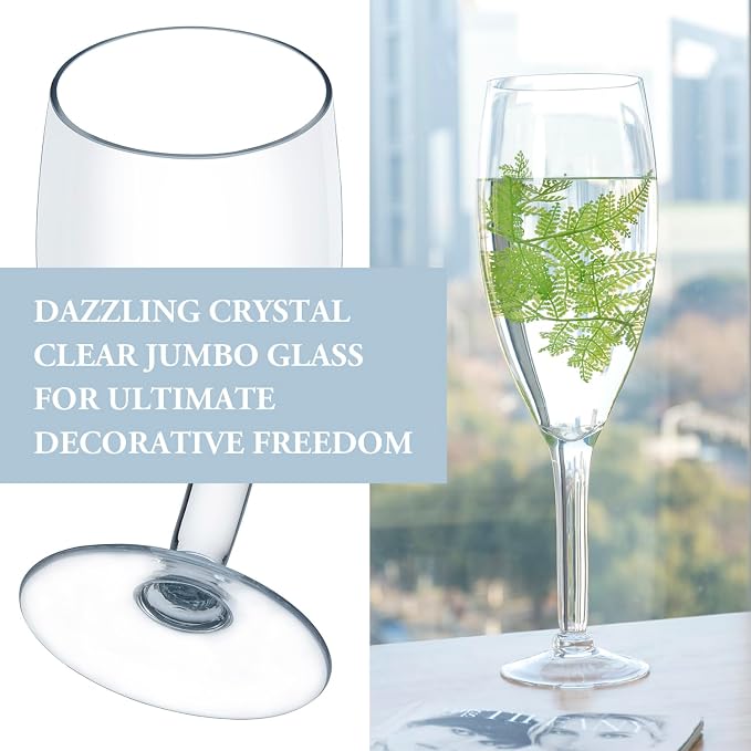 MyGift 20" Oversized Champagne Flute Glass Vase - Large Decorative Wine Cork Holder, Floral Centerpiece for Home, Bar, Wedding & Party Decor (Sturdy Freestanding Design)