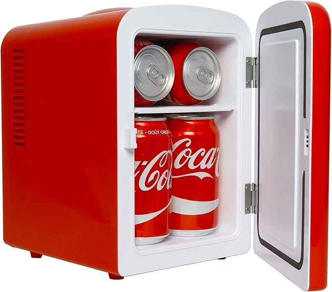 Coca Cola Polar Mini Fridge - Refrigerator for Bedroom Office, Portable Table Top Beverage Cooler, 12V 110V Refrigerador For Drinks, Soda, Wine, Use In Car, Dorm, Patio, 6 Can