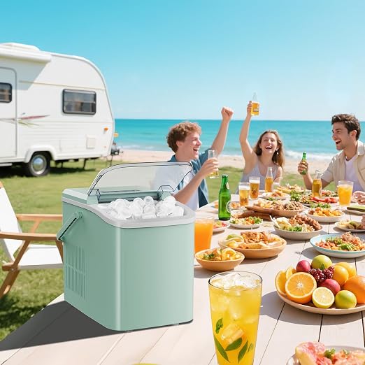 OLIXIS Ice Maker Machine with Handle,26lbs in 24 Hours,9 Cubes in 6 Mins,Auto-Cleaning Portable Ice Maker with Basket and Scoop, Countertop for Home, Kitchen, Camping, RV, Sleek Green