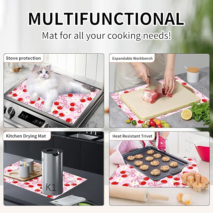 Decorative Electric Stove Top Covers, Heat Resistant Silicone Stove Cover Mat, Stove Top Protectors for Electric Flat Glass Stoves, Adds Extra Counter Space for Small Kitchens and Apartments