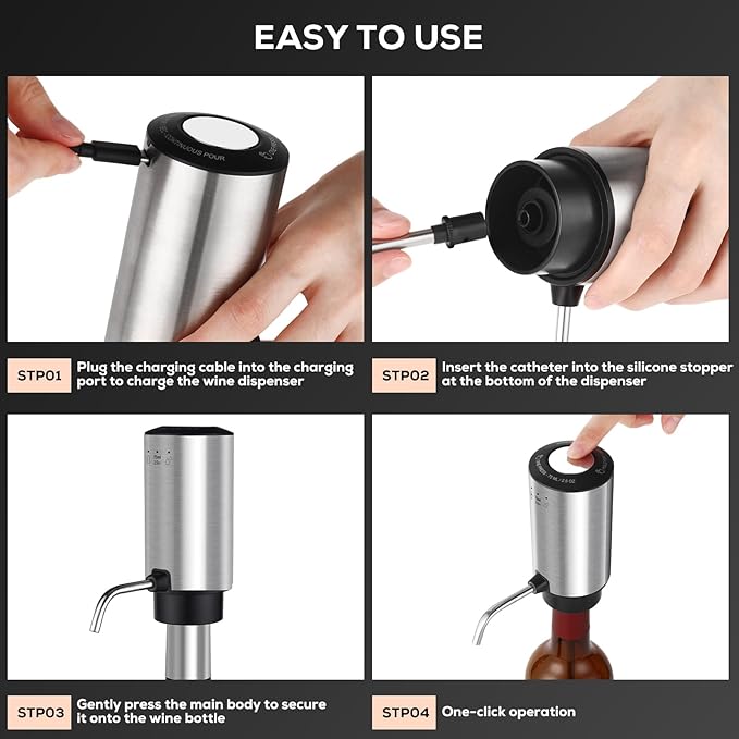 BLUBYEES Electric Wine Aerator 3-in-1 Automatic Wine Decanter & Dispenser, USB Rechargeable Wine Pourer with Precise Pour Control, Wine Lover Gifts for Women & Men