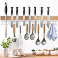 Dmore magnetic knife holder for wall—with 15 hooks, No Drilling 23 Inch Wood knife magnetic strip, Extra Strong Magnet knife rack, include Adhesive Tape and screws for Knives and Tools