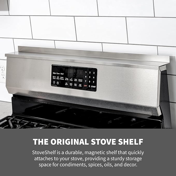 StoveShelf Deluxe 30" Length White Magnetic Shelf for Kitchen Stove - Extra Strength Double Magnets - Kitchen Storage Solution with Zero Installation - Over Stove Spice Rack Organizer