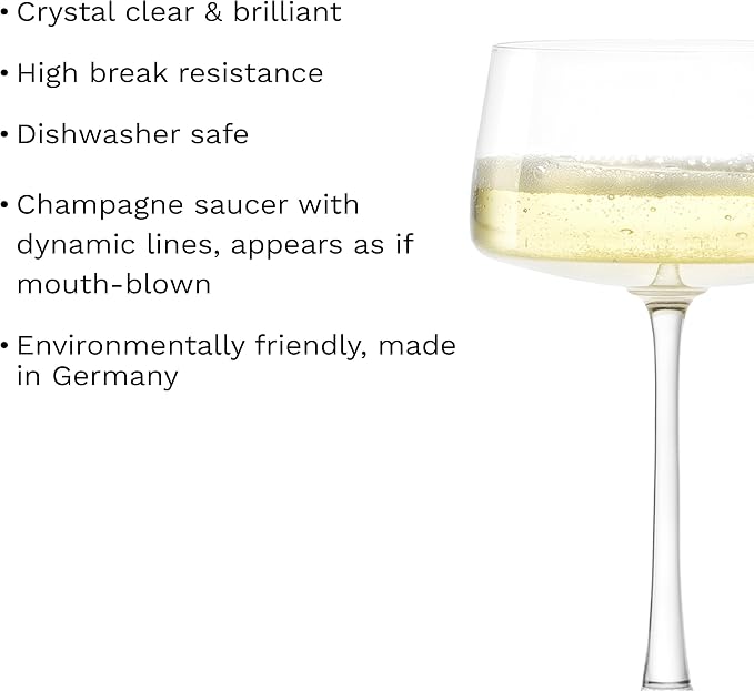 Stölzle Lausitz Champagne Coupes Power Set of 6, 9 1/4 oz – Elegant Crystal Glasses for Champagne, Sparkling Wine & Prosecco – Premium German Crystal Champagne Glasses – Dishwasher- & Shock-Resistant