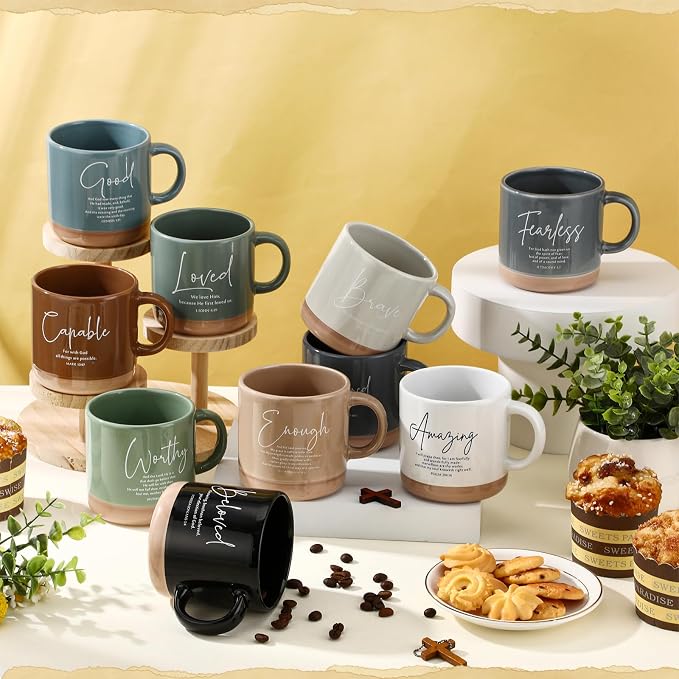 Didaey Christian Mug Bulk Fathers Day Church Gift Inspirational Bible Verse Coffee Mug 13 oz Religious Ceramic Cup for Women Bible Study Group Sunday School Teacher(10 Pcs,Morandi Color,Morandi Style)