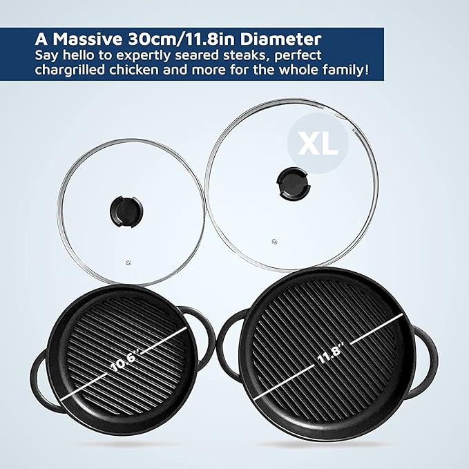 Jean-Patrique The Whatever Pan Cast Aluminum Griddle Pan for Stove Top - Lighter than Cast Iron Skillet Pancake Griddle with Lid - Nonstick Stove Top Grill Pan (11.8")