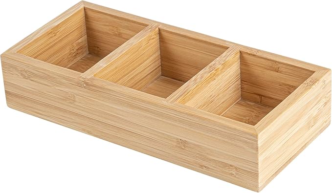 Restaurantware-9.5 x 4.25 x 2 Inch Coffee Condiment Organizer, 1 Rectangle Creamer Organizer - 3 Compartments, Break-Resistant, Bamboo Coffee Accessory Caddy, Won't Chip, For Tea And Sugar Packets