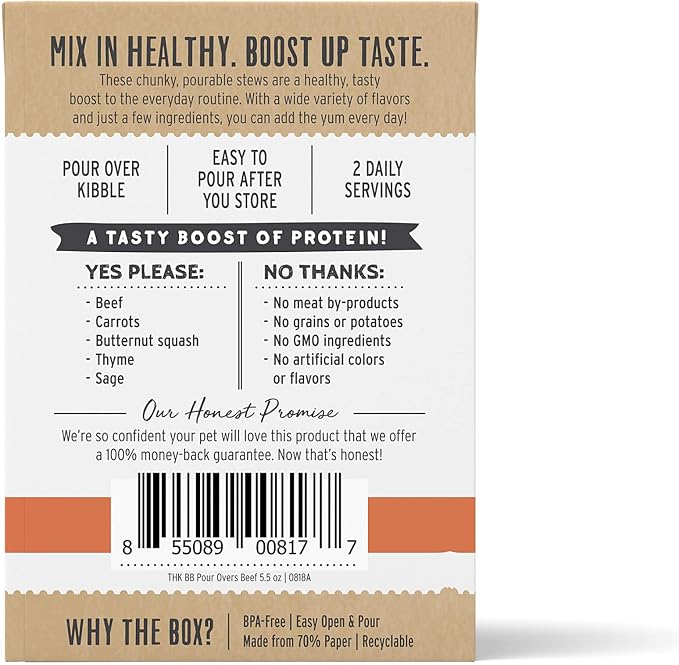 The Honest Kitchen Human Grade Bone Broth POUR OVERS Wet Toppers for Dogs (12 Pack), 5.5 oz - Beef Stew