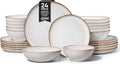 Herogo 24Pcs Plates and Bowls Dinner Set, Stoneware Dinnerware Dishes Sets for 6, Ceramic Dishware Tableware Includes Dinner Salad Plates, Soup Bowls, Microwave & Dishwasher Safe, Pearl White