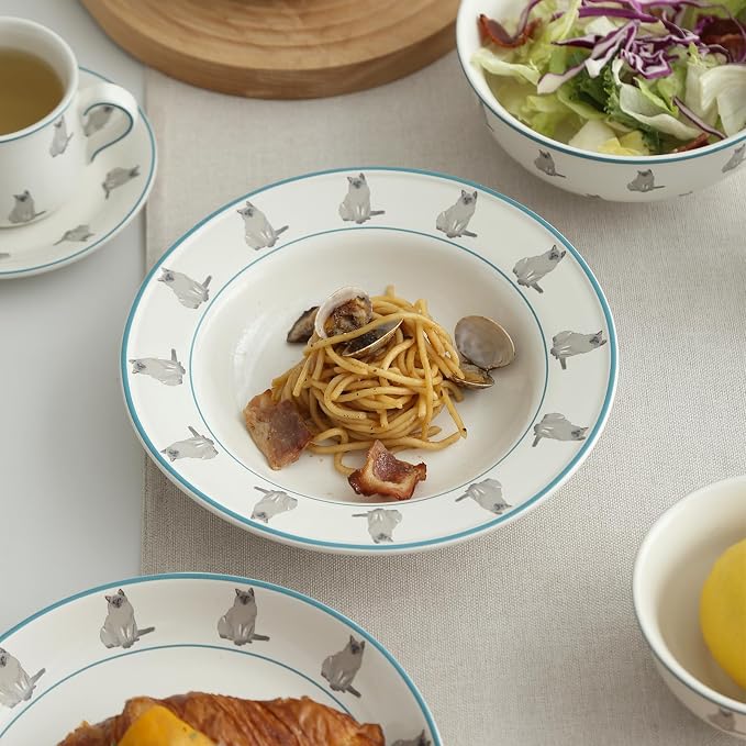 London Pottery Ceramic Dinner Round Plates, 8"Plates, Serving Dishes, Microwave Oven Dishwasher Safe, Kitchen Porcelain Dish, Christmas Housewarming Gift (Cat, Salad Plate，8‘’)