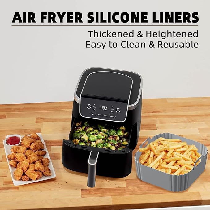 2PCS Silicone Air Fryer Liners and 200Pcs 8inch Air Fryer Liners Disposable for 5-8QT Air Fryer