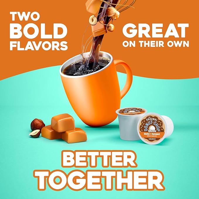 The Original Donut Shop Duos Nutty + Caramel Coffee, Keurig Single Serve K-Cup Pods, Light Roast Coffee, 60 Count, (6 Packs of 10)